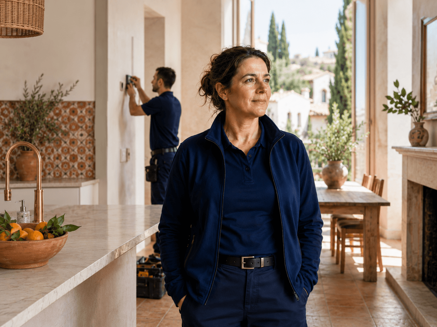 Un equipo de contratistas trabaja en la cocina de un cliente
